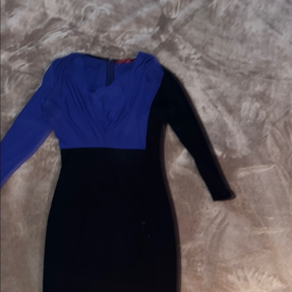 Narciso Rodriguez Blue and Black Sheath Dress with Cowl Neck